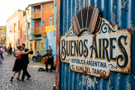 Buenos Aires Street Sign with Tango Culture, Argentina