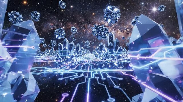 Cosmic Crystals  Digital Network Futuristic Sci-Fi Abstract Art