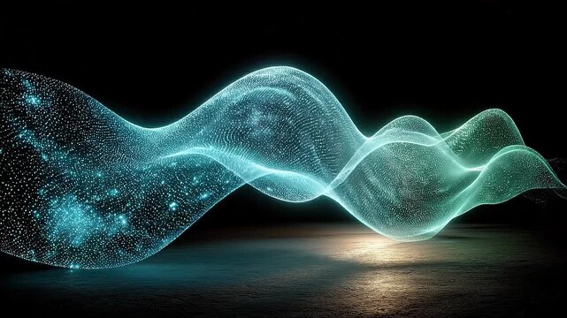 Seamless loop flowing data wave animation, futuristic AI processing and analytics background.