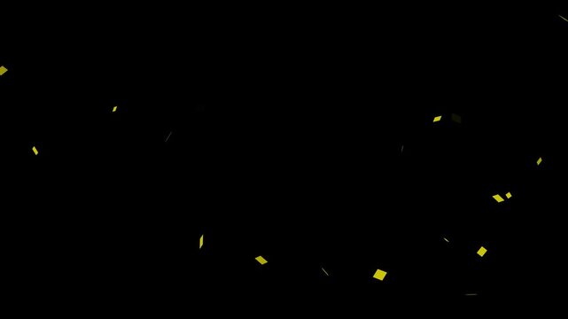 sparkling magic gold confetti explode light on black background.
Gold confetti falling with glittering gold particles, Golden confetti blast celebration animation on black background.