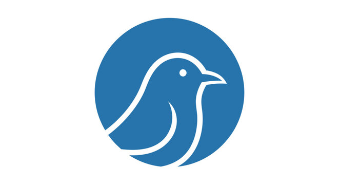 Minimalist blue bird icon design inside a circle suitable for logo and branding purposes