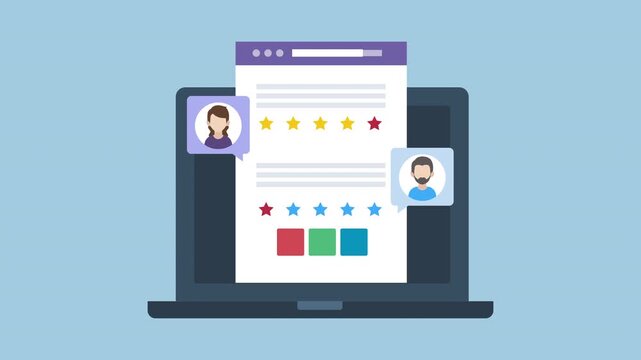 Customer rating and review on website, Customer sharing online feedback 2d Animation with Alpha Matte