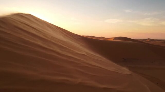 Golden Desert Dunes at Sunset - Sand Ripples and Warm Light