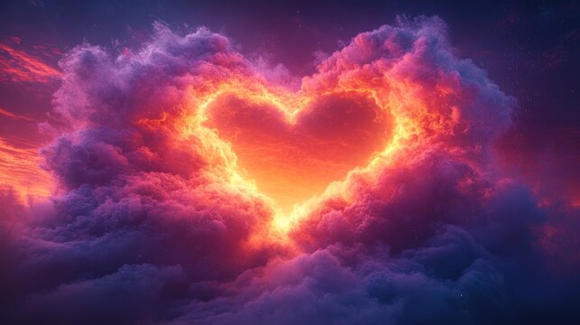 Heart-shaped luminous cloud at sunset.  Possible use Inspirational, love, hope