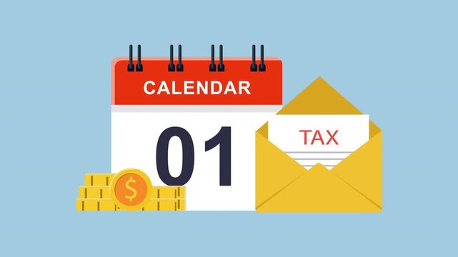 Calendar with Tax Envelope and Coin Stack Concept 2d animation with alpha matte