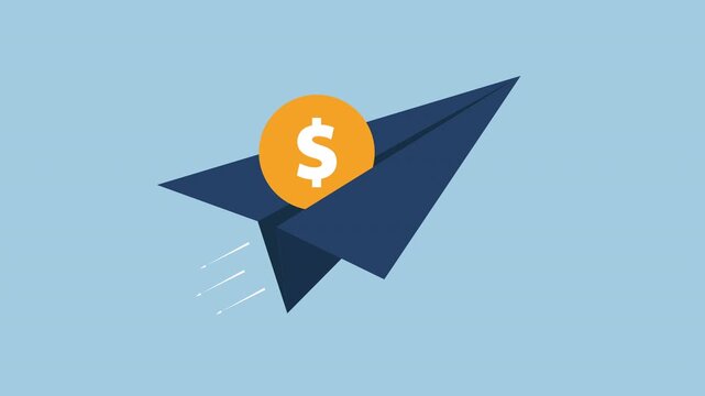 Paper Plane with Coin, Send Money Concept 2d animation with alpha matte