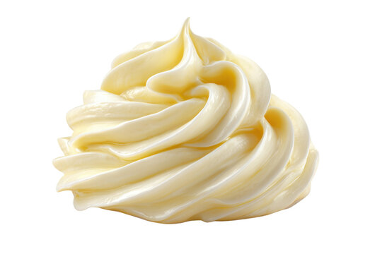 Close Up Swirled Smooth Pale Yellow Buttercream Frosting Dollop Isolated Black Background