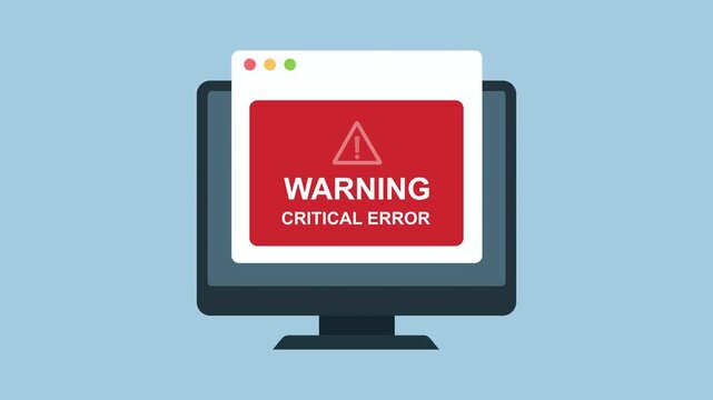 Exclamation point on computer screen, System error, System security warning alert 2d animation with alpha matte