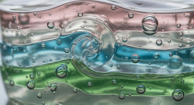 Colorful layered glass with bubbles.