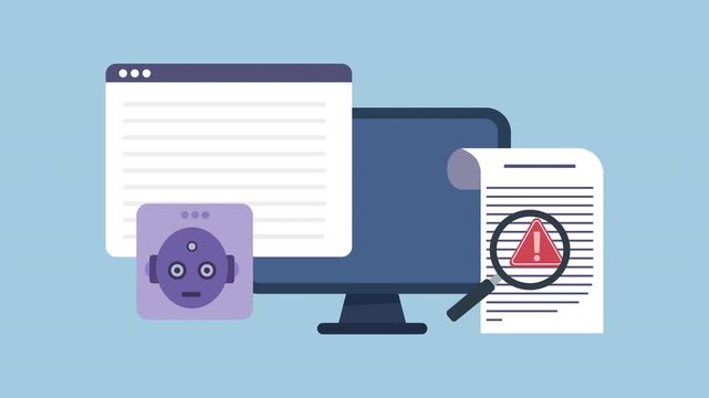 Search Engine and AI Content Detection with Control Software and Warning Alert 2d animation with alpha matte