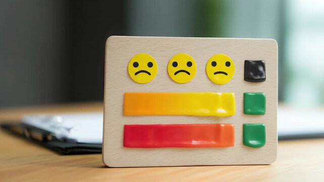 Seamless loop sentiment dashboard animation, color coded workplace feedback analysis background.
