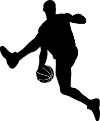 Basketball Player Jumping for Slam Dunk Silhouette, Athlete Action Vector © maylliza