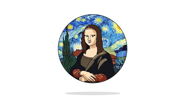 Vintage portrait of Mona Lisa on a globe map.
