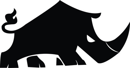 Black rhino silhouette vector graphic of a powerful rhinoceros with a horn, side view of an iconic African mammal © Amri Grafika