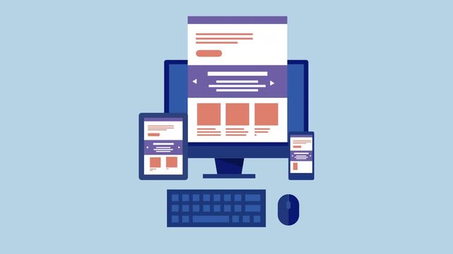 Website responsive design on a desktop computer, Tablet and smartphone 2d Animation with Alpha Matte