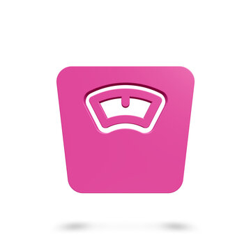 3d icon of pink bathroom scale with shadow, isolated on white background, graphic health and fitness symbol