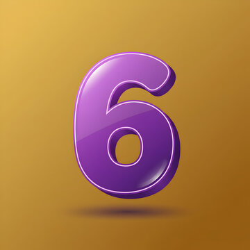Glossy Purple Number Six on Mustard Background