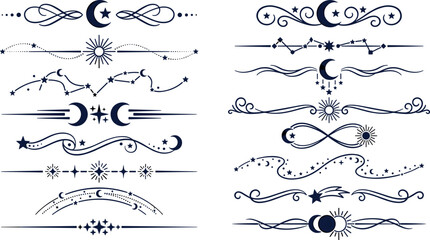 Celestial Moon Star and Constellation Ornamental Divider Set with Mystic Elements for Decorative Border and Page Design © MdImran