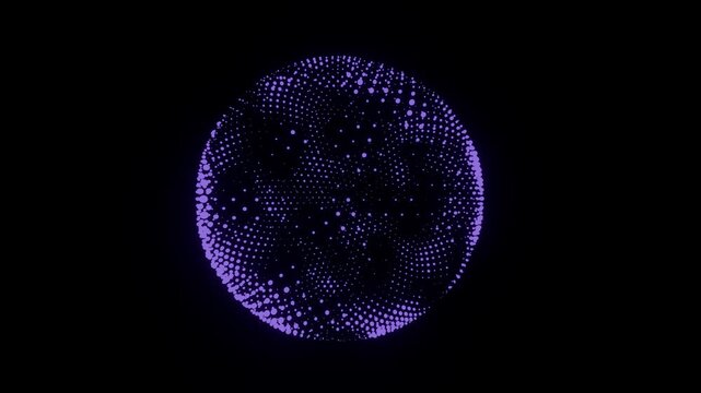 Purple Particle Sphere Rotating in Dark Digital Space
