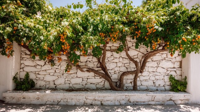 Loquat tree with ripening orange fruit