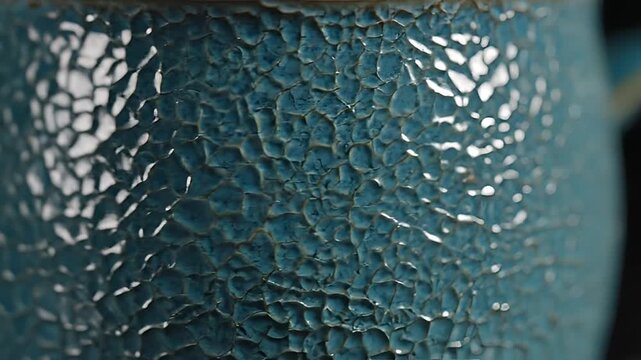 Closeup of a textured teal ceramic surface with light reflections.