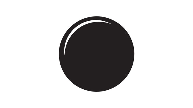 Glossy black circle icon, minimalist round button vector, shiny spherical shape with highlight, simple geometric web element on white background