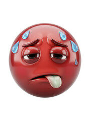 Fototapeta premium A sweaty red emoticon with a sick expression on a white background