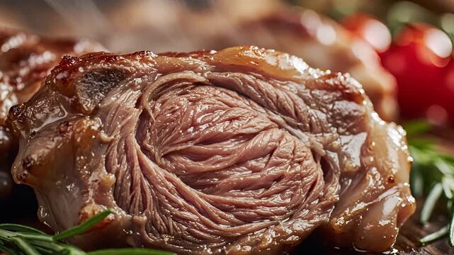Juicy Ribeye Steak Being Basted with Delicious Sauce.