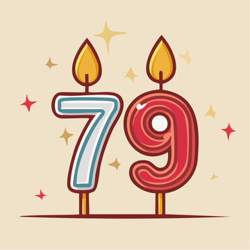 Birthday Candles Number 79 with Flames and Sparkles