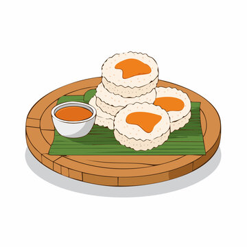 Illustration of Indonesian Kue Putu Ayu with Sauce
