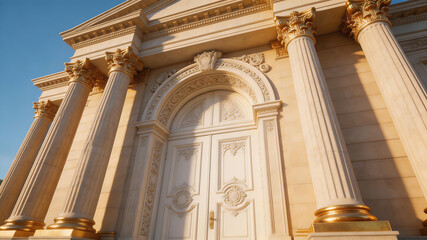 Obraz premium Classical building facade with columns emphasizing fluid motion and vibrant color palettes