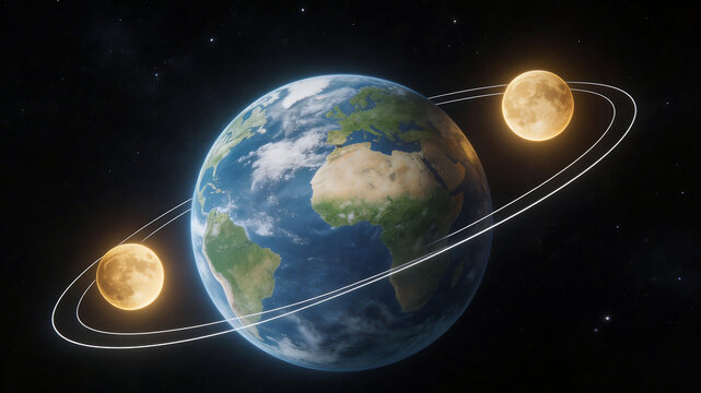 Earth with two moons in space emphasizing environmental sustainability and eco-tourism