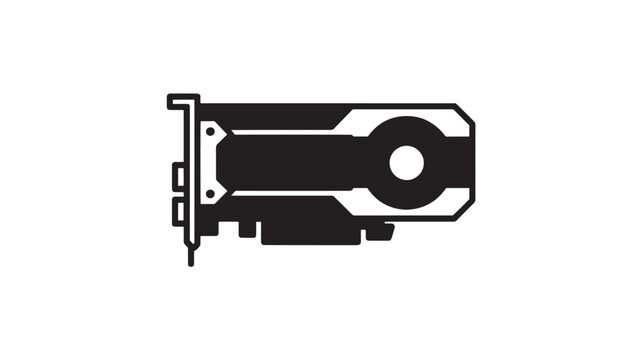 Graphics card vector icon, computer GPU hardware component, black and white video card illustration for gaming and crypto mining technology