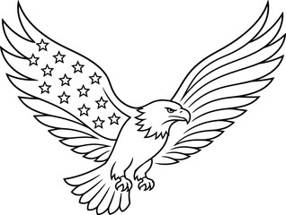 Fototapeta premium Majestic american bald eagle vector illustration featuring patriotic stars on wings in a clean outline style