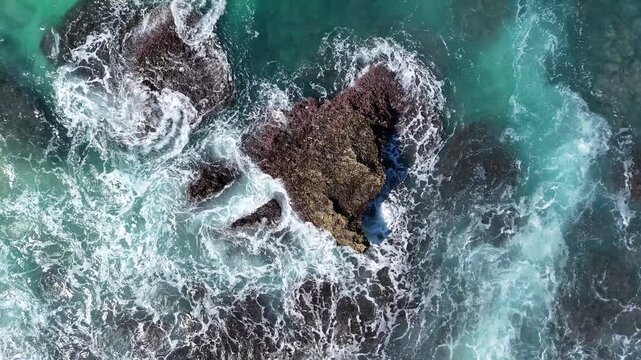 Natural Rocky Coast with White Ocean Foam