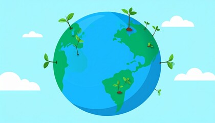 Fototapeta premium Earth with green plants growing around it.