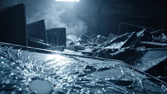 Destroyed Computer Monitors Pile Up in E-Waste Recycling Facility