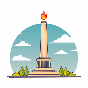 Monumen Nasional (Monas) with Flame Illustration