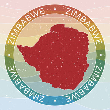 Vintage Zimbabwe Round Logo. Distressed wave stripes Country badge with grunge scratch texture. Zimbabwe Retro Map Emblem. Vector Illustration.