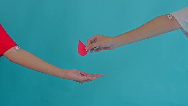 Close-up Slow Motion Blood Donation Process in Bright Medical Clinic with Calm Atmosphere