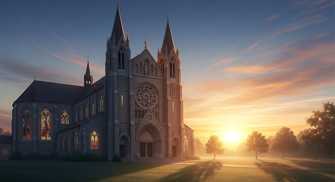 Church Sunrise Landscape.
