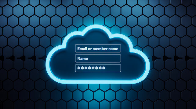 Cloud login security interface with user authentication and password access