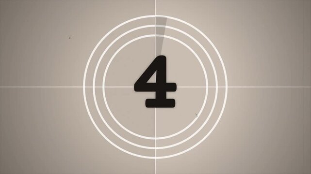 Old film countdown animation with vintage cinematic leader look, retro movie intro, grainy film texture, flickering analog projector style, 16 bit 4K motion graphic 4k video