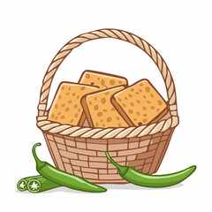 Fototapeta premium Basket of Bread Slices with Green Chilies