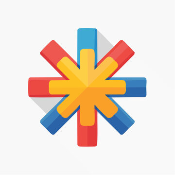 Abstract Geometric Starburst Icon with Red, Blue, and Yellow Colors