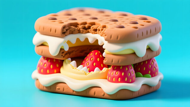 Multi-layer ice cream sandwich with bite mark for hot summer
