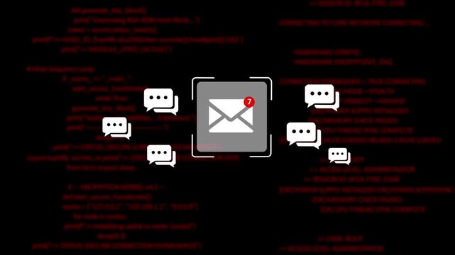 Envelope icon in black screen. Message file, incoming notification,  new email inbox notification animation. 4K Minimal Inbox Notification Motion Graphics Video&rsquo;