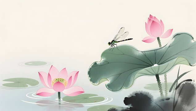 Da Shu Solar Term Lotus Dragonfly Zen Illustration
