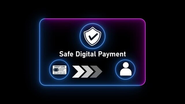 Safe digital payment interface with secure payment symbols and on dark background