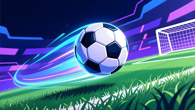 Dynamic vector illustration of a football soaring towards the goal for World Cup